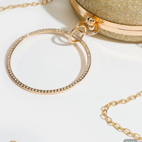 Glitter Sequins Round Women's Clutch Handbags Diamond Metal Circle Top Handlle - Picture 5 of 8